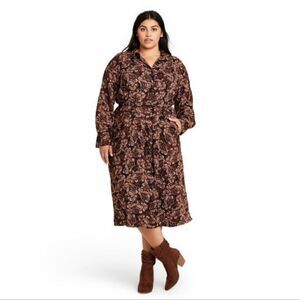 NWT Nili Lotan for Target Paisley Print Long Sleeve Belted Shirt Dress